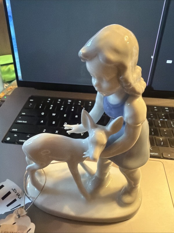 Gerold Porzellan Bavaria Germany Figurine Girl With Deer