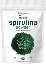 Organic Spirulina Powder 16 Ounce Raw Vegan Protein Supplement Non Irradiated