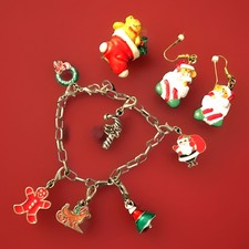 Children s Christmas Jewelry Set Charm Bracelet Stocking Earrings Stocking Pin