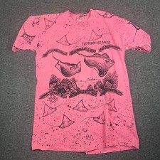 Island Tropics Cayman Islands Stingray T-Shirt Pink Graphic USA Made Vintage