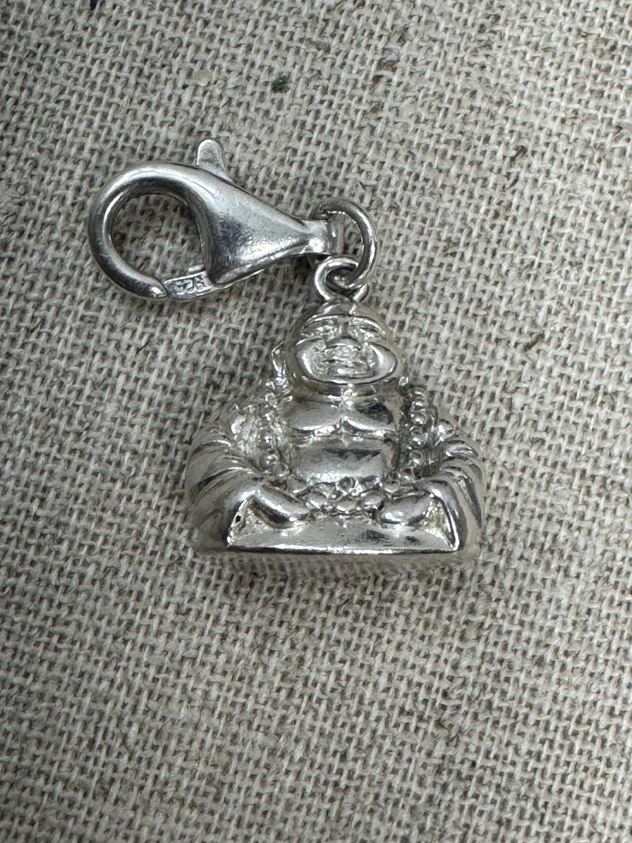 Vintage Buddha 925 Sterling Pendant Smiling Good Luck Bubble Religious Charm View 3