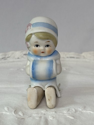 Vintage Shackman Bisque Frozen Charlotte Doll Movable Legs Muff Blonde Hair