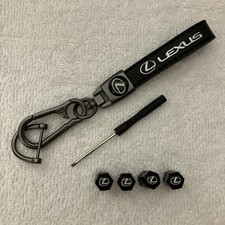 Lexus Combo Key Chain With 4 Tire Valve Stem Caps Aluminum Black