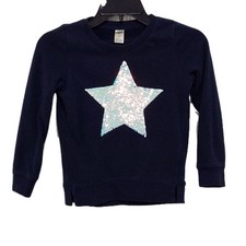 OshKosh B'gosh Girl's 7 Navy Blue Crewneck Sweatshirt Flip Sequin Star