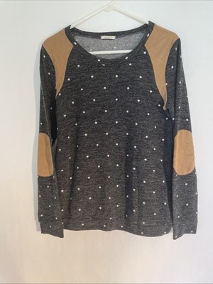 12PM By Mon Ami Large Charcoal Gray White Polka Dot Faux Brown Suede Detail