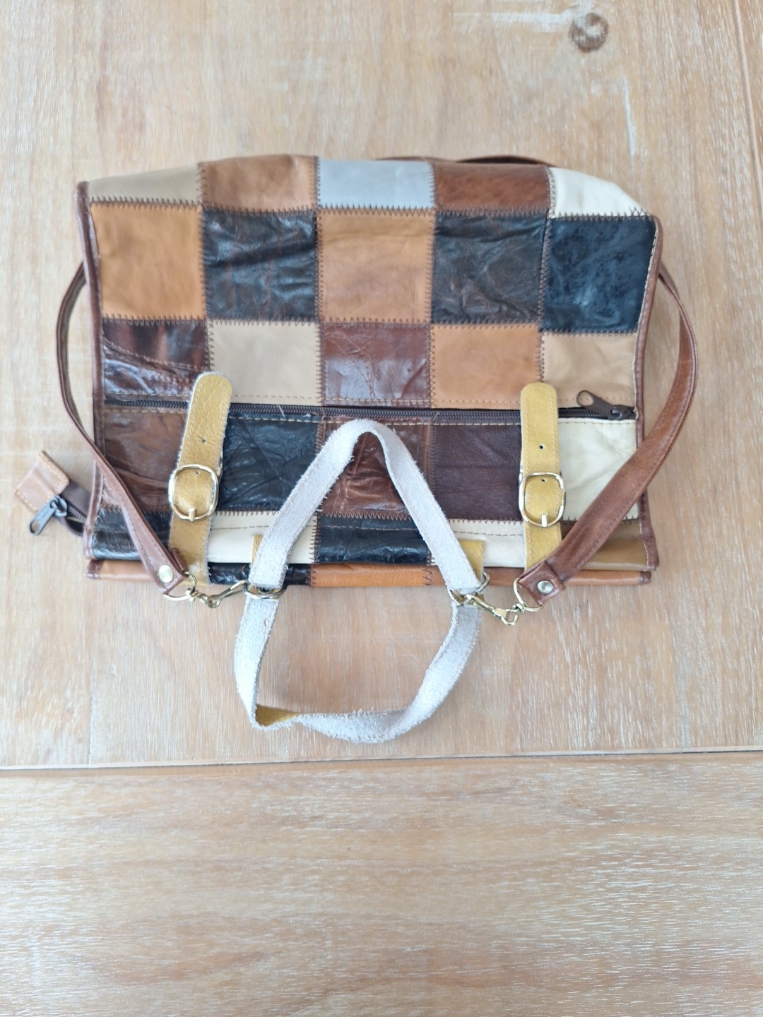 Vintage Multicolour Real Leather Patchwork Lined … - image 4