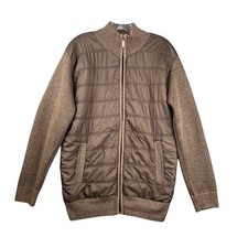 Mens XXL Full Zip Knit Padded Front Cardigan Sweater Jacket Brown