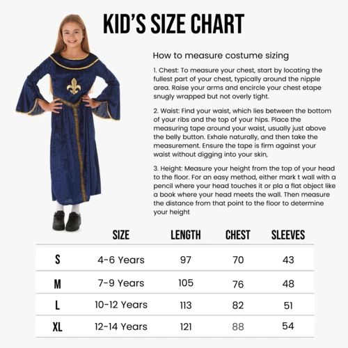 Blue Tudor Girls Historical Medieval World Book Day Kid Fancy Dress Costume Chil - Image 4 of 4