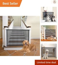 Versatile Indoor Dog Gate - 29" Tall 38" Wide for Doors and Stairs, 6 Hooks