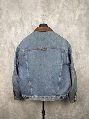 Vintage Marlboro Classics Denim Jacket XL Leather Collar Made in