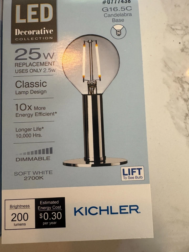 7 KICHLER Clear Soft White Light Bulbs G16.5 Candelabra Base 25 Watt 25W LED - Image 2 of 4