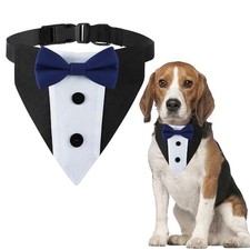 Tuxedo Bandana Collar With Bowtie - Formal Wedding Adjustable for Medium Blue
