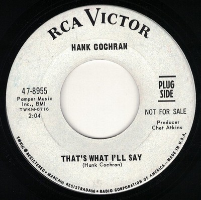 Hank Cochran - That's What I'll Say / I Lie A Lot - Used Viny - Promo - G8100z