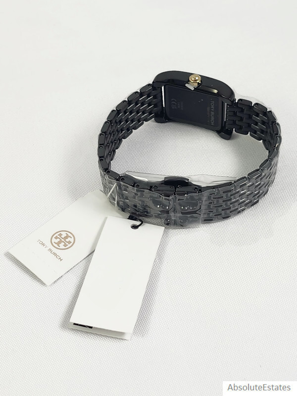 NEW Tory Burch Black & Gold Eleanor Ladies Watch TBW1071 Logo NIB