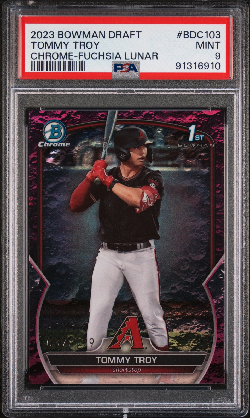 Tommy Troy 2023 Bowman Draft Chrome Fuchsia Lunar Card /199 #BDC-103 PSA 9