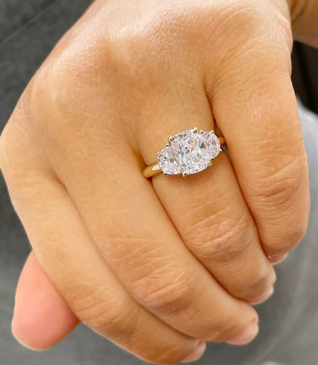 14K Yellow Gold Cushion and Half Moon Simulated Diamond Engagement Ring 4.00ctw