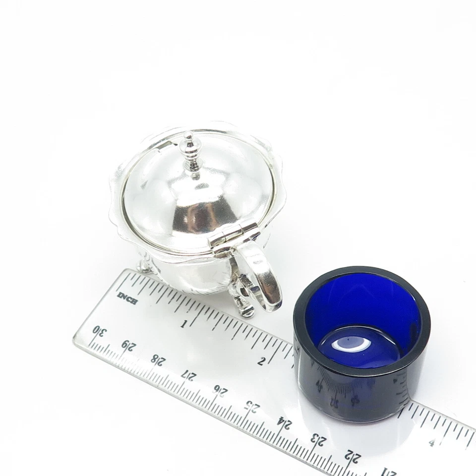 Antigua olla de mostaza de plata de ley 925 y vidrio 1921 E S Barnsley Birmingham Foto 4 de 4
