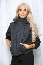 Ladies-girls Short Sleeveless Hooded Padded Puffer Cropped Gilet With Pockets