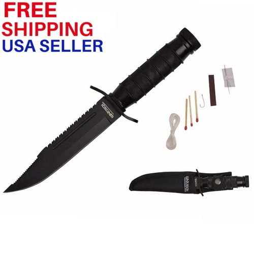 9.25" SURVIVAL FIXED BLADE Bowie Tactical Black Hunting Knife w/ SURVIVOR KIT eBay