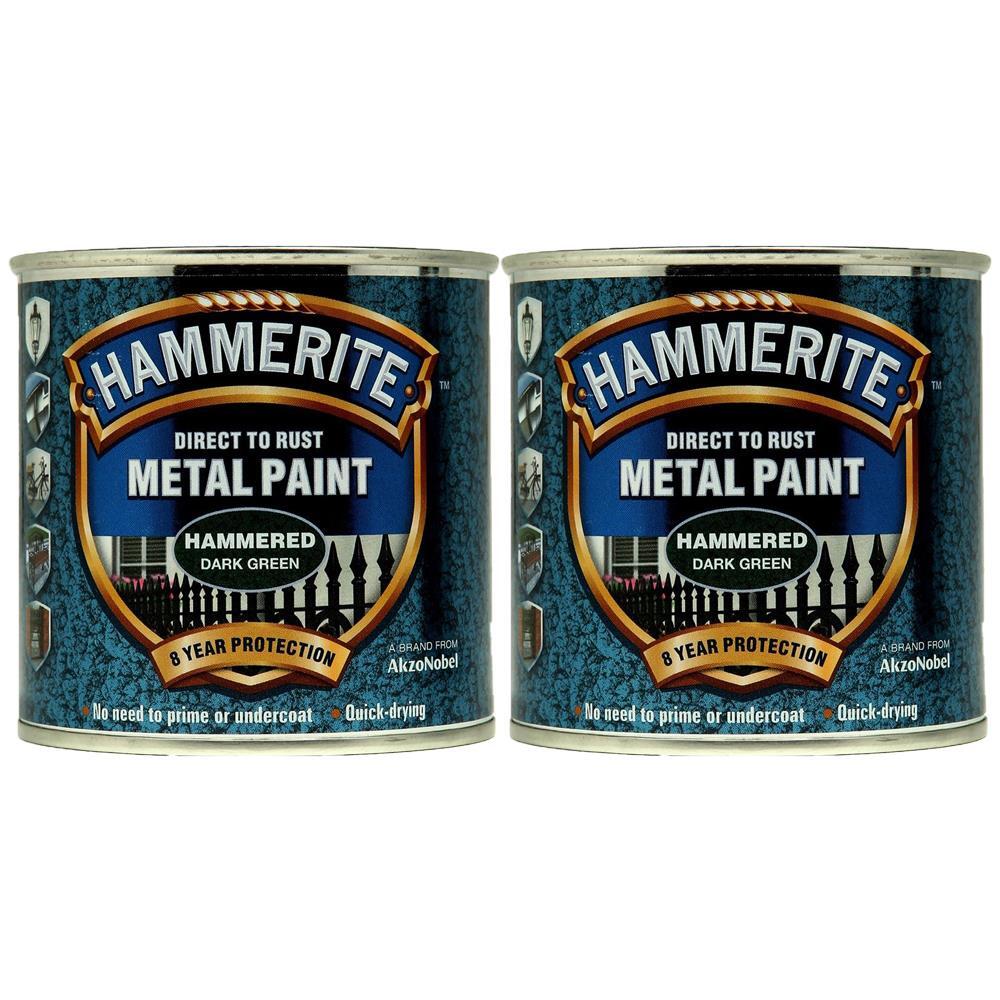 2X Hammerite Hammered Dark Green Direct to Rust Metal Paint 250ml