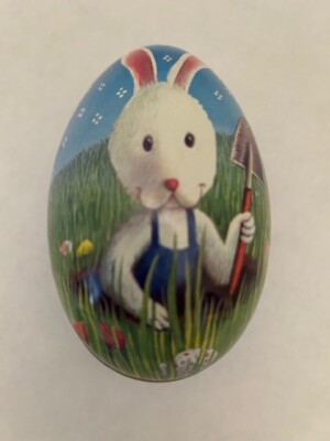 5 inch Metal Bunny Easter Egg Container