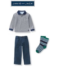 Janie and Jack Boys "Auto Club" 3 pc set:Shirt/Pants/Socks 3-6 m