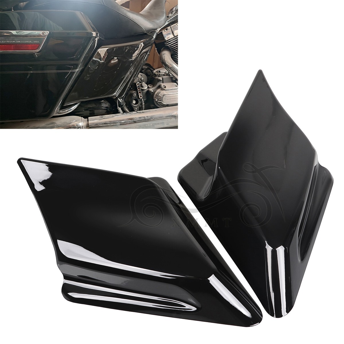 Vivid Black Stretched Extended Side Cover For Harley Road Glide