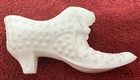 Vintage Signed FENTON CAT HEAD Milk Glass Slipper Shoe Hobnail 6"