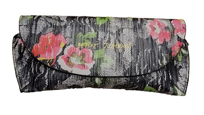 BETSEY JOHNSON Soft / Hard Shell Eyeglass Case Black Color Floral Magnetic Close