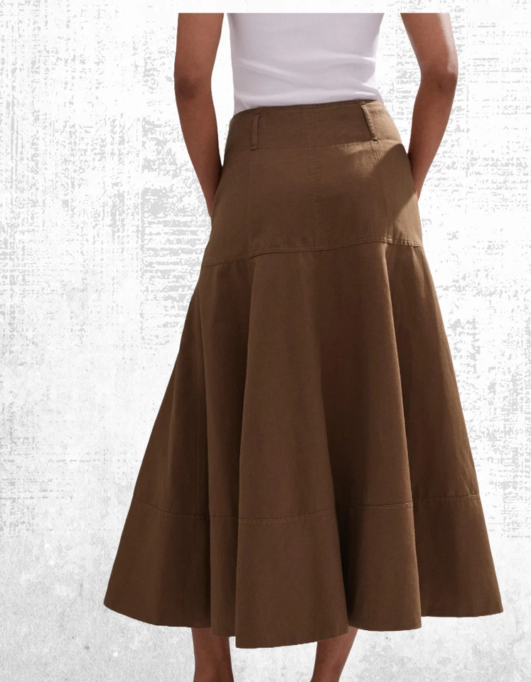 Ex ME+EM Women’s Linen-blend A-line Long Skirt in Faded Tobacco (A Bit Defect) - Image 4 of 4
