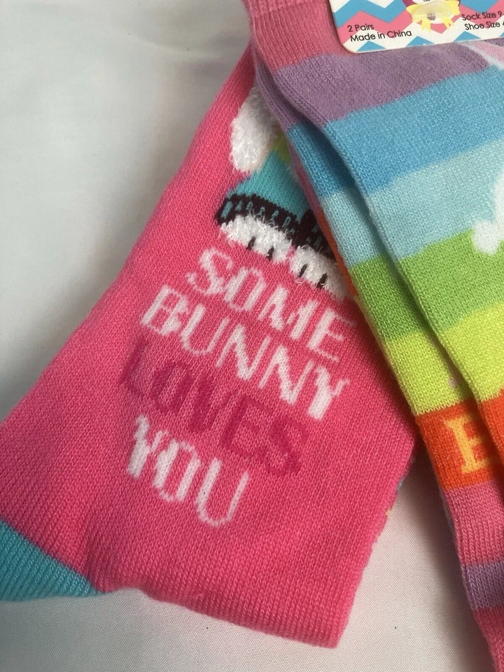 Женские Davco счастливый пасхальный кролик экипажа носки размер обуви 4-10,5 новый 2 пары - Изображение 3 из 4
