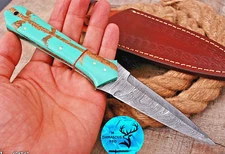 Hand Made Boot Knife Forged Damascus Steel Blade Two Side Very Sharp Edge 686