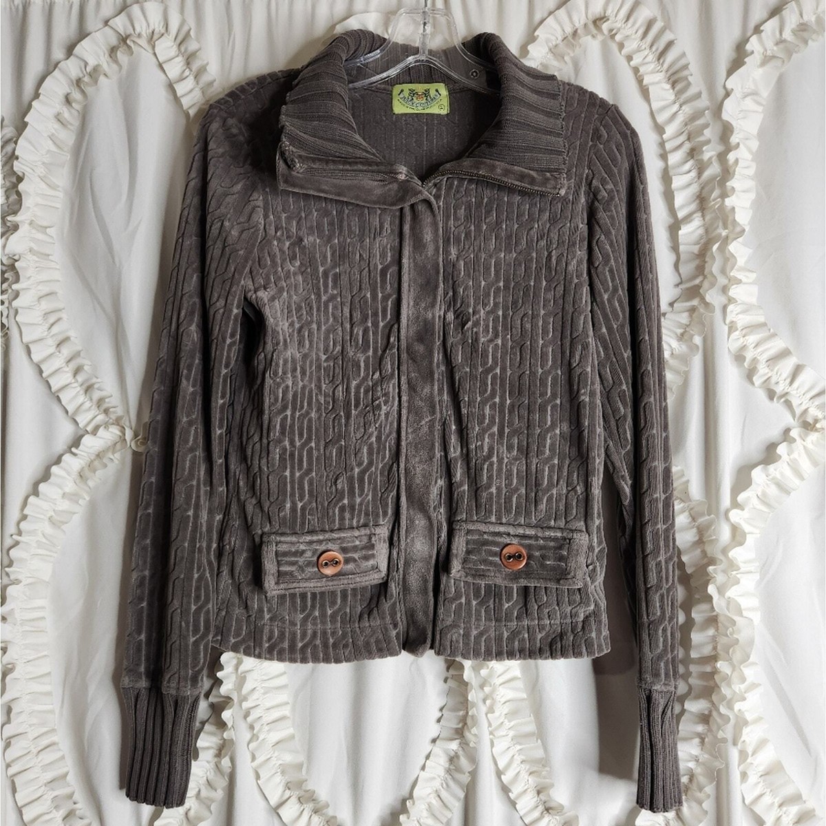 Vintage Y2K Juicy Couture Velour Brown Gray Sweatshirt Zip-up