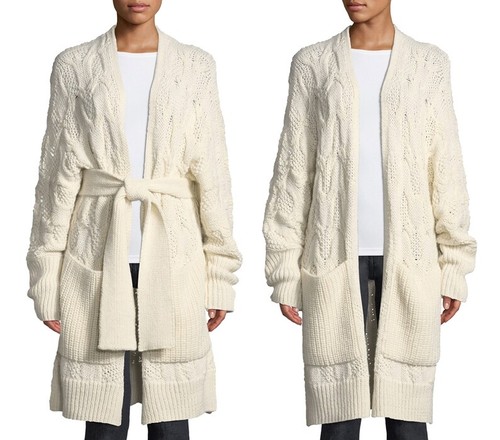 Joie Omeed Porcelaine Wolle/Alpaka Mischung Gürtel Zopfmuster Cardigan Gr. S-M $ 448 - Bild 7 von 12