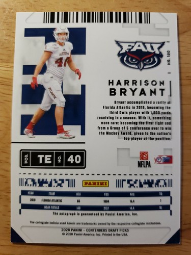 2020 Harrison Bryant Contenders Draft Picks Fame Rookie Auto "3/5" SSP Brown's - Picture 3 of 3
