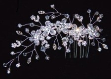 Flower Hair Comb Wire Clear Crystal Rhinestone Bridal Wedding Silver Floral