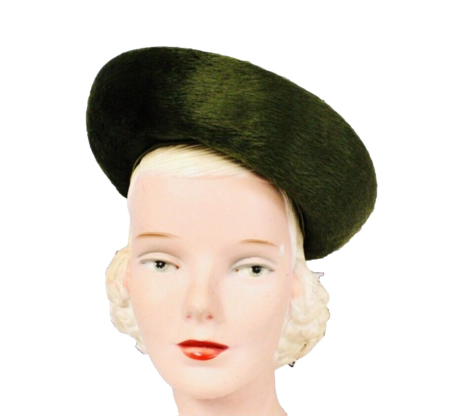 Sombrero de fieltro de piel verde Martesse vintage años 50 Cloche sandía Rivoli cristal OS Foto 4 de 4