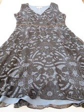 HOBBS SUPER SMART BLACK & DARK BLUE LACE PRINT SLEEVELESS FTTED DRESS UK 14