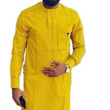 African Men 2 Piece Set Kaftan Shirt Pants Embroidered Danshiki Traditional Suit