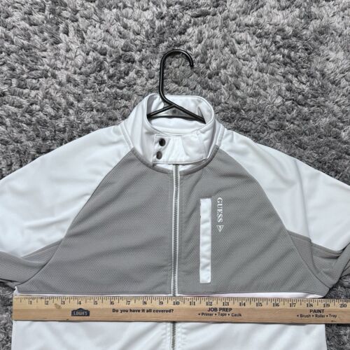 Guess Jacket Men's Small White Track Racing Zip Up Button Collar VTG Moto Biker - Picture 7 of 10