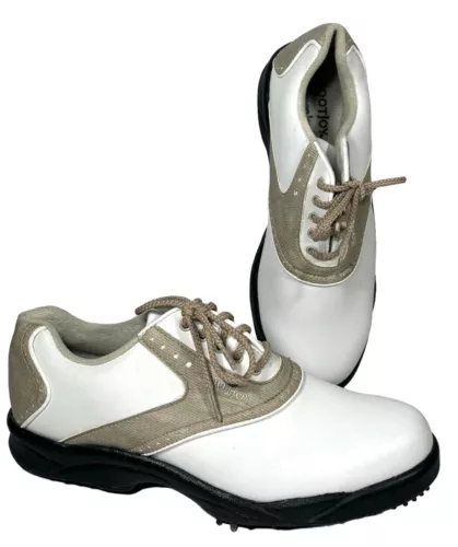 FootJoy GreenJoys Womens White Tan Golf Shoes with Cleats 48401 Size 7