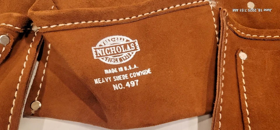 NICHOLAS Work Gear Made in USA Heavy Suede Cowhide No. 497 Tool Pouch New - Image 2 of 4