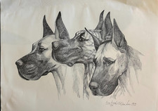 Great  Dane 3 heads Ltd Ed signed print by Martha Van Loan 20 x24