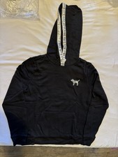 PINK Victoria's Secret Pullover Hoodie Sweatshirt Black Sequin Dog Logo Women M