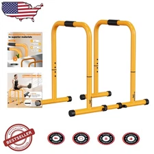 Heavy Duty Dip Station 300lb Capacity Yellow Steel Fitness Workout Bar