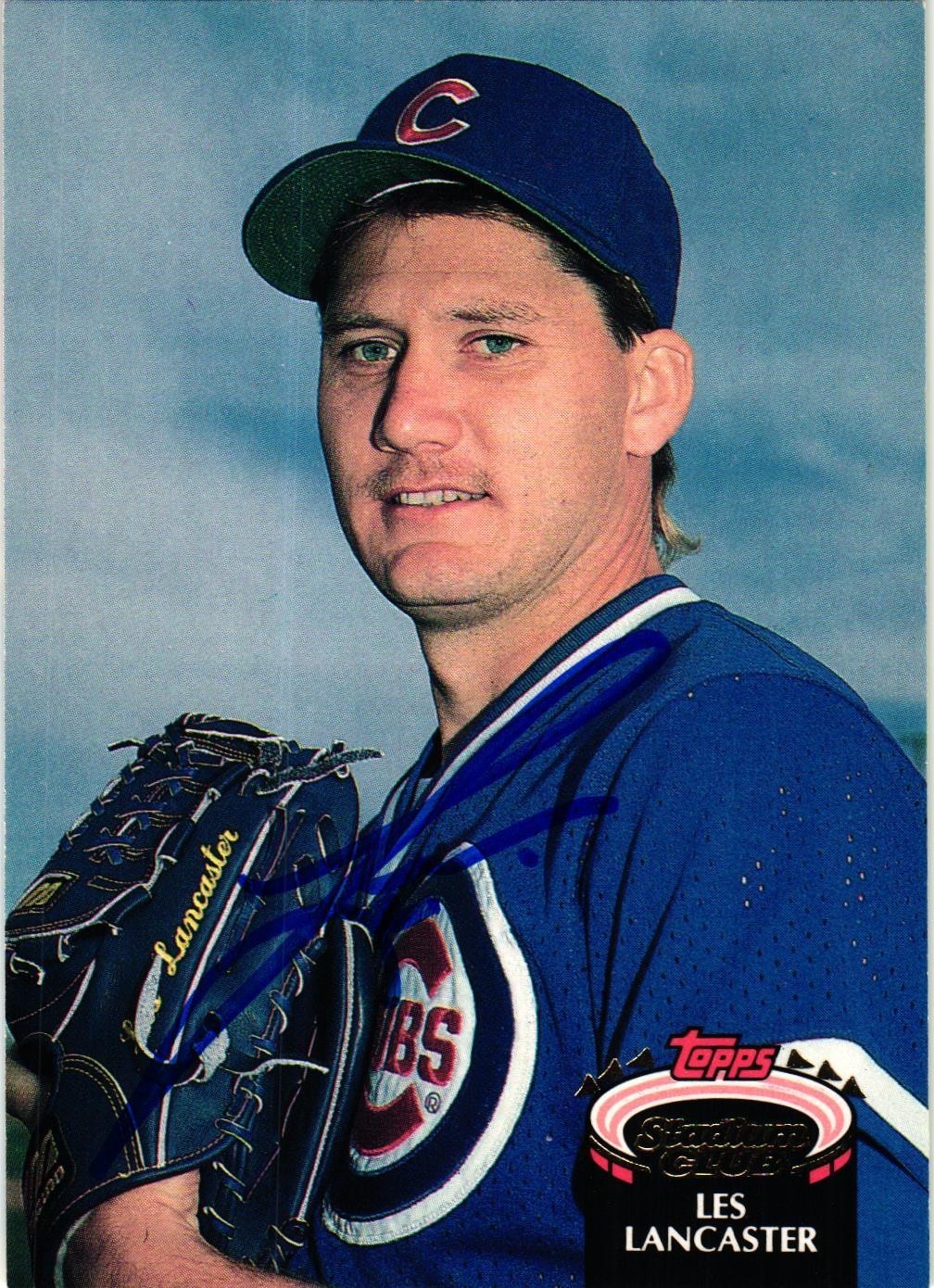 LES LANCASTER #88 Signed 1992 Stadium Club MLB Baseball Card AUTO CUBS