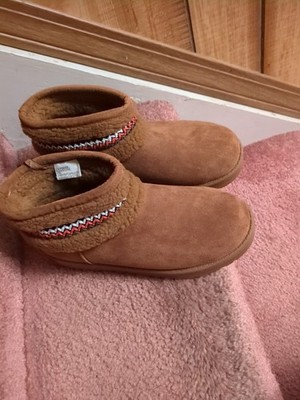 Brown Suede Faux Fur Lined Patterned Trim Platform Ankle Boots Women 6.5m