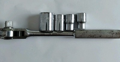 Vintage Thorsen USA 77 Ratchet 1/2'' Drive 10''  Thorsen W/ Four Vintage Sockets