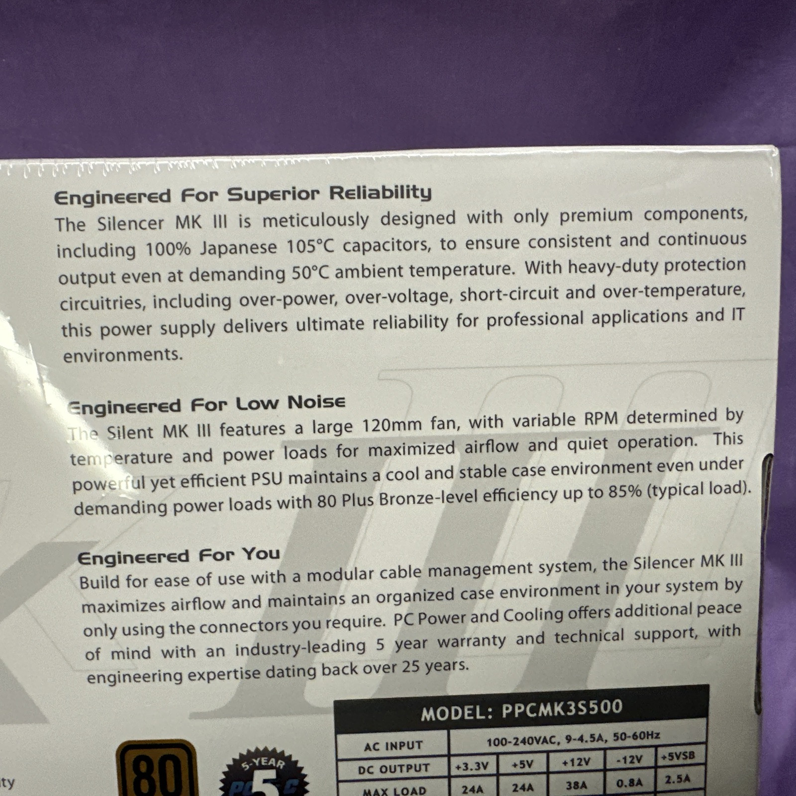 PC Power & Cooling Silencer MK III 500W Modular Power Supply PPCMK3S500 NIB