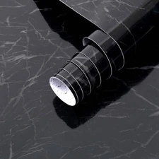 Arthome Black Marble,17"x120" Inches Peel and Stick Wallpaper, Black Marble C...